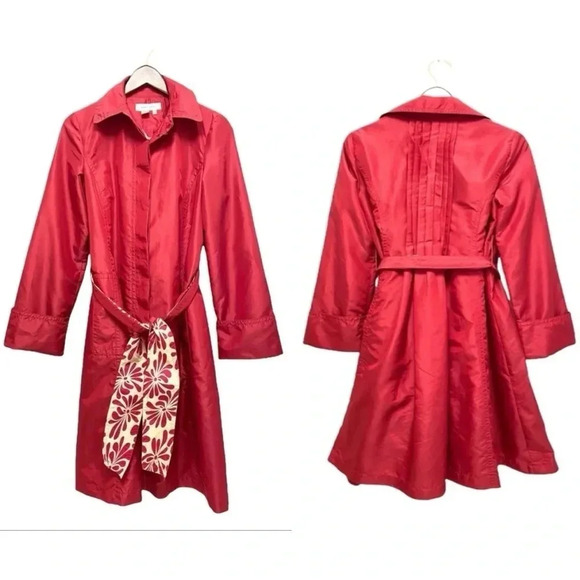 Zara Trench Coat Trench Jacket Belted Side Pockets Raspberry Pink Pleated Size S - Picture 2 of 9